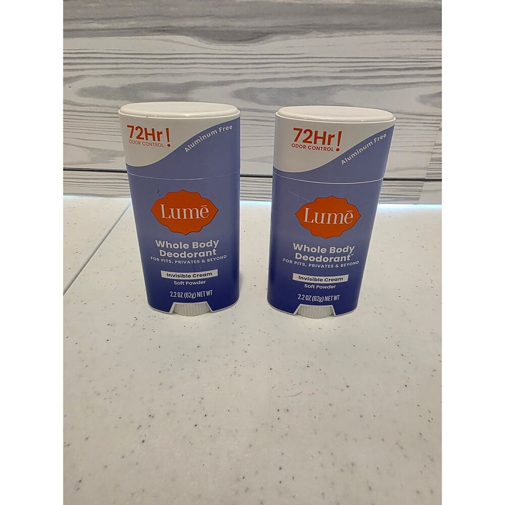 Lume Deodorant Invisible Cream SOFT POWDER 2.2 Oz Stick Whole Body 2pk